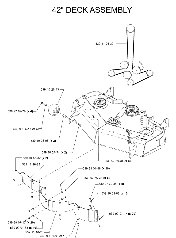 42inch Cutting Deck Diagram and Parts List for IZ5223 (968999258)(2005-12) Husqvarna Lawn Mower