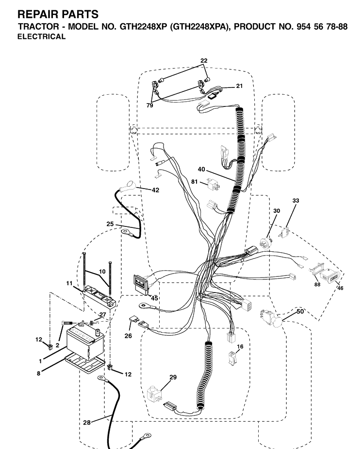 Electrical Diagram and Parts List for GTH2248XP-GTH2248XPA 2002-01 Husqvarna Lawn Tractor