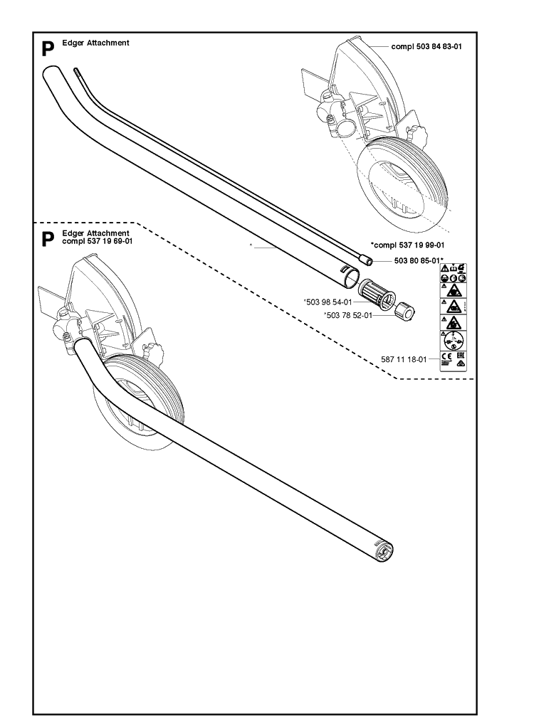 Attachments Diagram and Parts List for 325E 20020900001-Current Husqvarna Edger