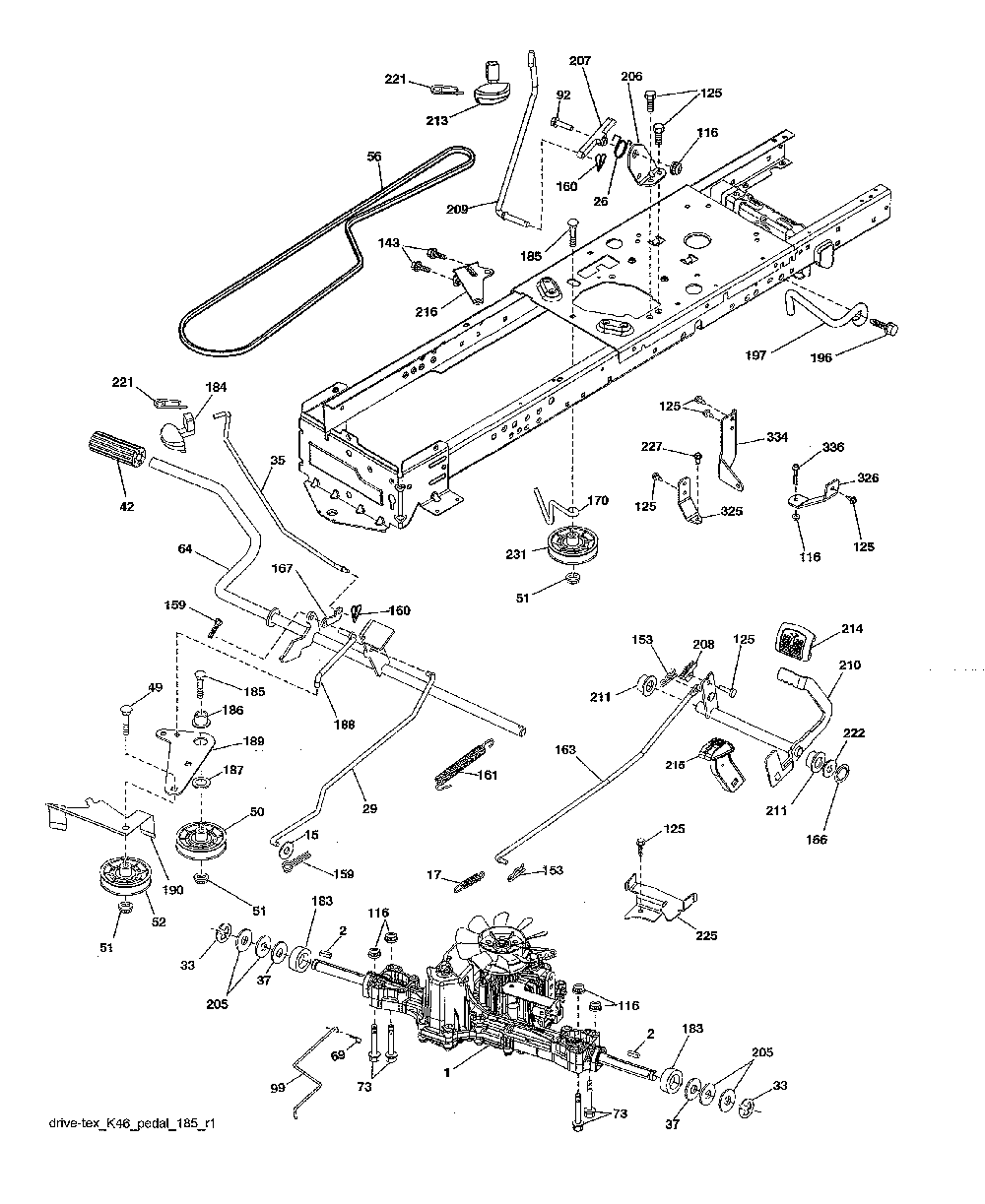 Drive Diagram and Parts List for YTH24V54-96043025900  Husqvarna Lawn Tractor