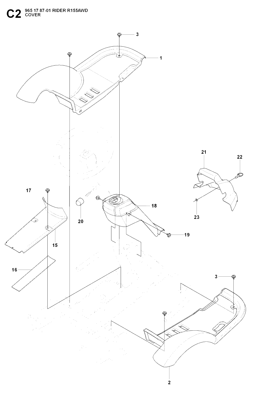 Cover 2 Diagram and Parts List for R155AWD (965178701)(2007-03) Husqvarna Lawn Tractor