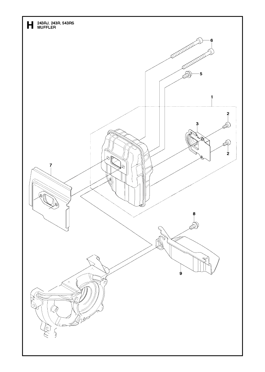 Muffler Diagram and Parts List for 243RJ 20182200001 & Above Husqvarna Trimmer