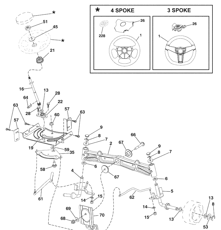 Steering Assembly Diagram and Parts List for 2042LS (96043006200)(2008-11) Husqvarna Lawn Mower