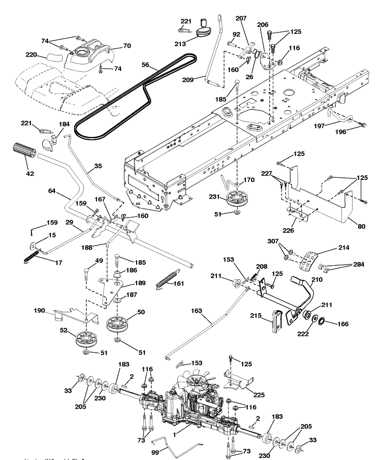Drive Diagram and Parts List for YTH24V48LS (96048001401)(2011-10) Husqvarna Lawn Tractor