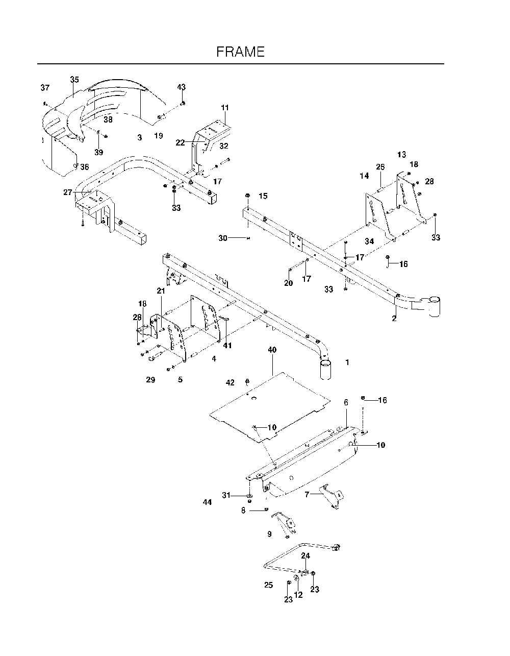 Frame Diagram and Parts List for EZ24TCE (966659701)(2010-12) Husqvarna Lawn Tractor