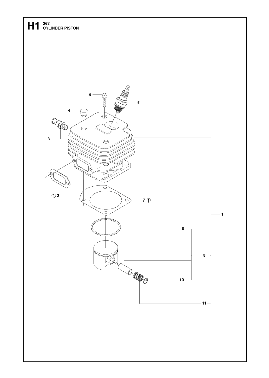 Cylinder Piston Diagram and Parts List for 268 20182200001 & Above Husqvarna Chainsaw