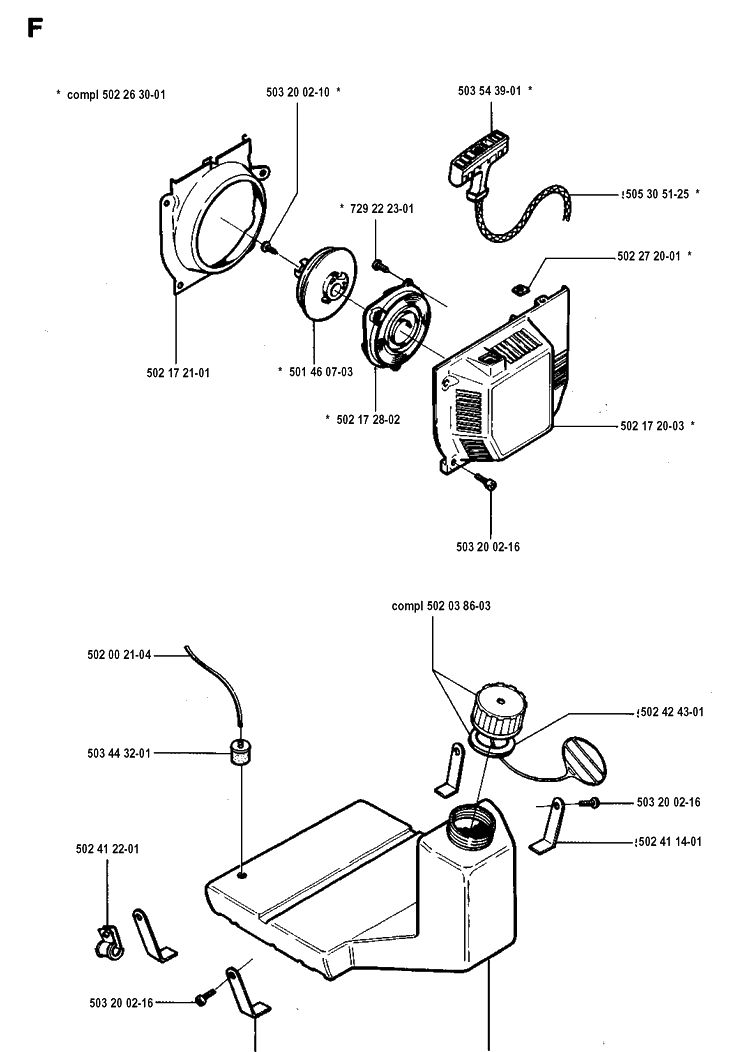 Starter Diagram and Parts List for 250PS 19940600001-19960500000 Husqvarna Pole Saw