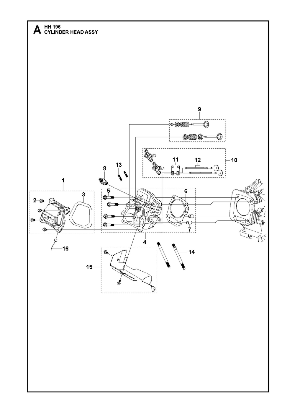 Cylinder Head Assembly Diagram and Parts List for HH196587981301 587981302, 587981303, 587981304 Husqvarna Engine