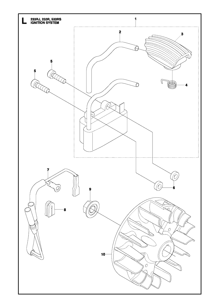 Ignition System Diagram and Parts List for 233RJ  Husqvarna Brush Cutter