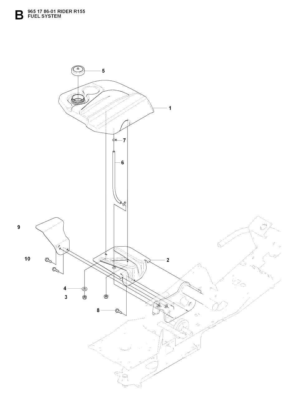 Fuel System Diagram and Parts List for R155 (965178601)(2007-03) Husqvarna Lawn Tractor