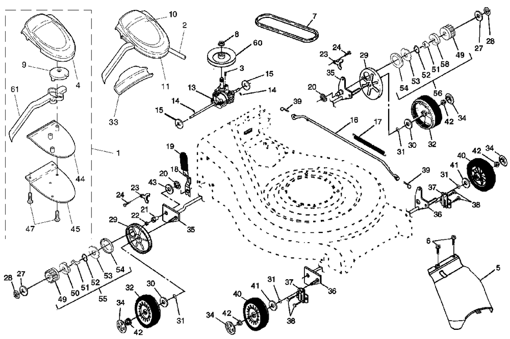 Drive Assembly Diagram and Parts List for 5521RS (954223470-B)(2004-07) Husqvarna Lawn Mower