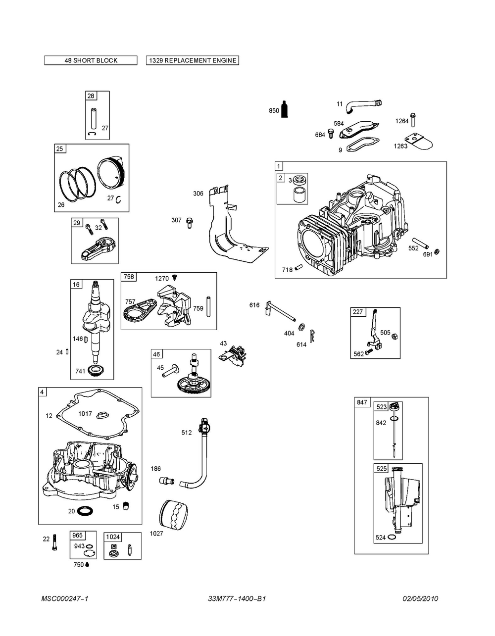 Cylinder Diagram and Parts List for 33M777-1400-B1  Husqvarna Engine