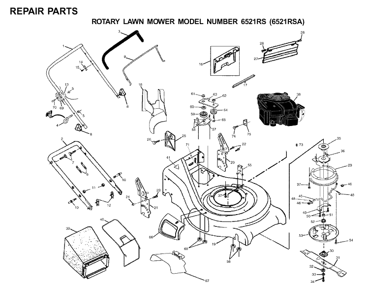 Repair Parts 2 Diagram and Parts List for 6521RS (6522 RR A)(2001-01) Husqvarna Lawn Mower