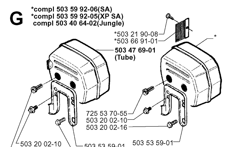 Muffler Diagram and Parts List for 272XP 19970100001-19994500000 Husqvarna Chainsaw