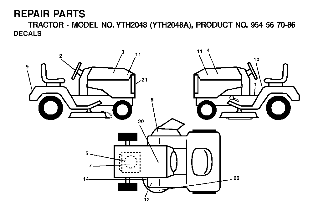 Decals Diagram and Parts List for YTH2048A (954567086)(2001-02) Husqvarna Lawn Tractor