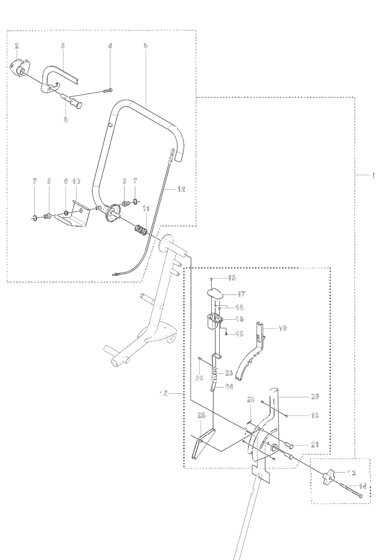 Handlebar Assembly And Throttle Handle Assembly And Wire Assembly Diagram and Parts List for KV750 2007-06 Husqvarna Table Saw Accessories