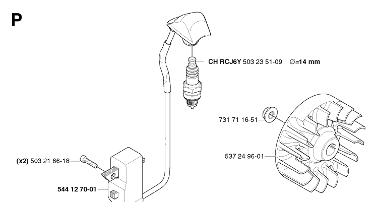 Ignition System Diagram and Parts List for 335RX 20064000001-20070100000 Husqvarna Brush Cutter