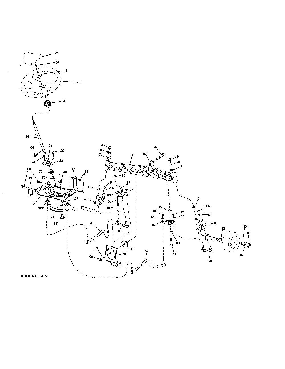 Steering assembly Diagram and Parts List for YT42CS-502120  Husqvarna Lawn Tractor