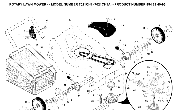 Repair Parts Diagram and Parts List for 7021CH1 (954224095)(2004-06) Husqvarna Lawn Mower