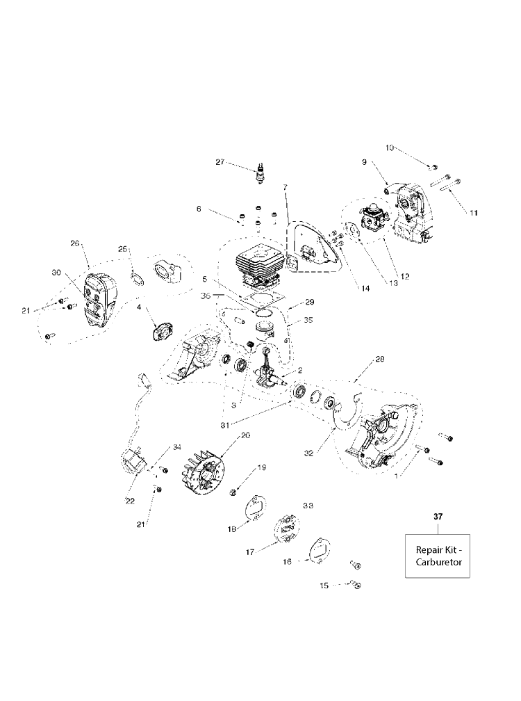 Engine Diagram and Parts List for 129R 967193301 Husqvarna Brush Cutter