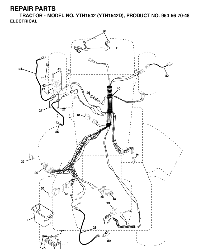 Electrical Diagram and Parts List for YTH1542 (954567048)(2001-11) Husqvarna Lawn Tractor