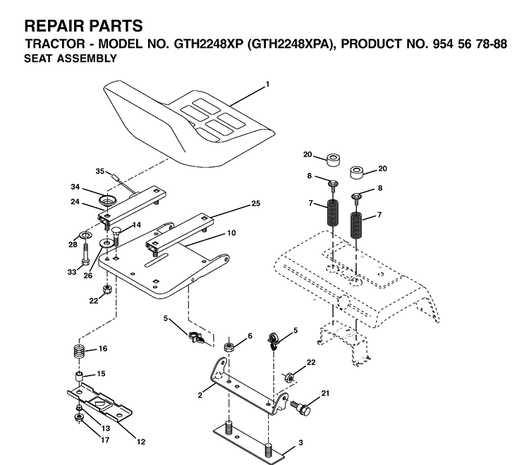 Seat Diagram and Parts List for GTH2248XP-GTH2248XPA 2002-01 Husqvarna Lawn Tractor