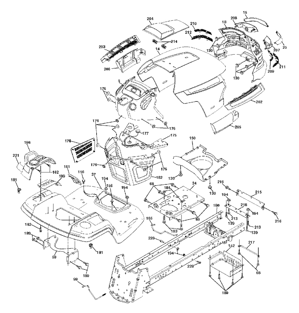 Chassis And Enclosures Diagram and Parts List for GTH2448T (960450003-00)(2005-11) Husqvarna Lawn Tractor