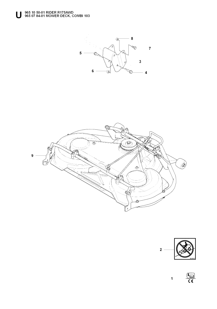 103cm Cutting Deck Diagram and Parts List for R175AWD (965105001)(2007-01) Husqvarna Lawn Tractor