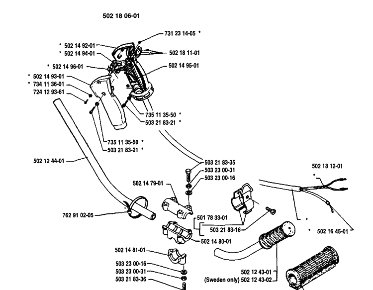 Throttle Lever Assembly Diagram and Parts List for 125LD 1991-11 Husqvarna Trimmer
