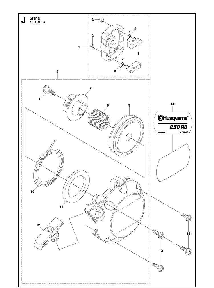 Starter Diagram and Parts List for 253RB 20182200001-Current Husqvarna Brush Cutter