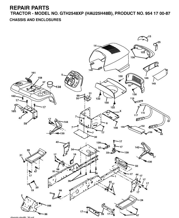 Chassis And Enclosures Diagram and Parts List for GTH2548XP (HAU25H48B)(2004-01) Husqvarna Lawn Tractor