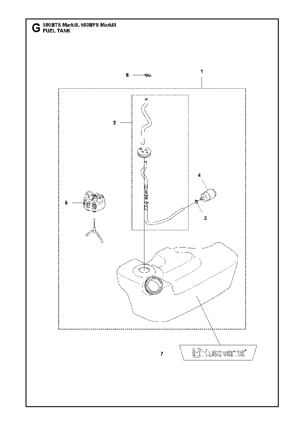 Fuel Tank Diagram and Parts List for 580BFSMARKIII 580BTS Mark III Husqvarna Leaf Blower / Vacuum