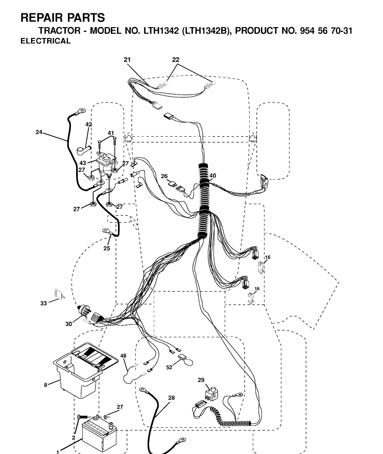 Electrical Diagram and Parts List for LTH1342-LTH1342B 2000-12 Husqvarna Lawn Tractor