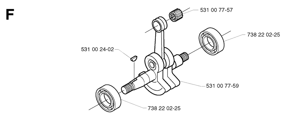 Crankshaft Diagram and Parts List for 142R 20001900001 & Above Husqvarna Trimmer