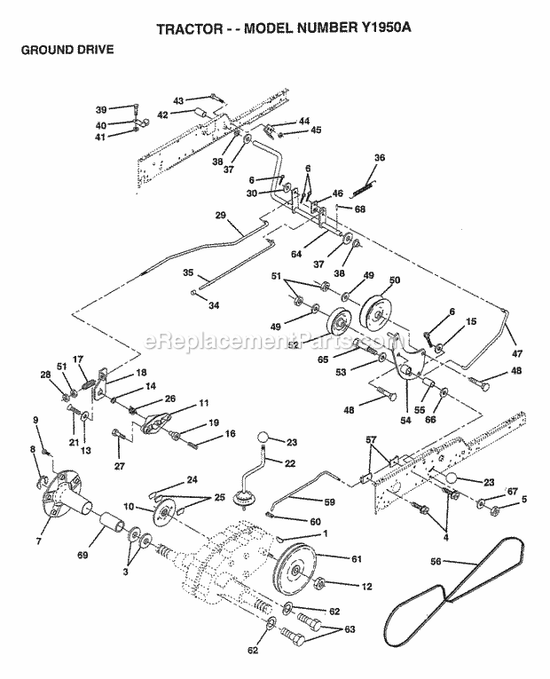 Ground Drive Diagram and Parts List for Y1950A 1995 Husqvarna Lawn Tractor