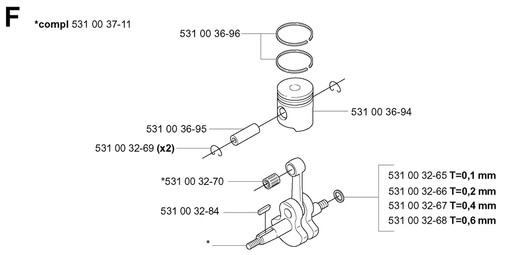 Piston and Crankshaft Diagram and Parts List for 155B (TEX54D-EC50)(20041400001-Current)(2004) Husqvarna Leaf Blower / Vacuum