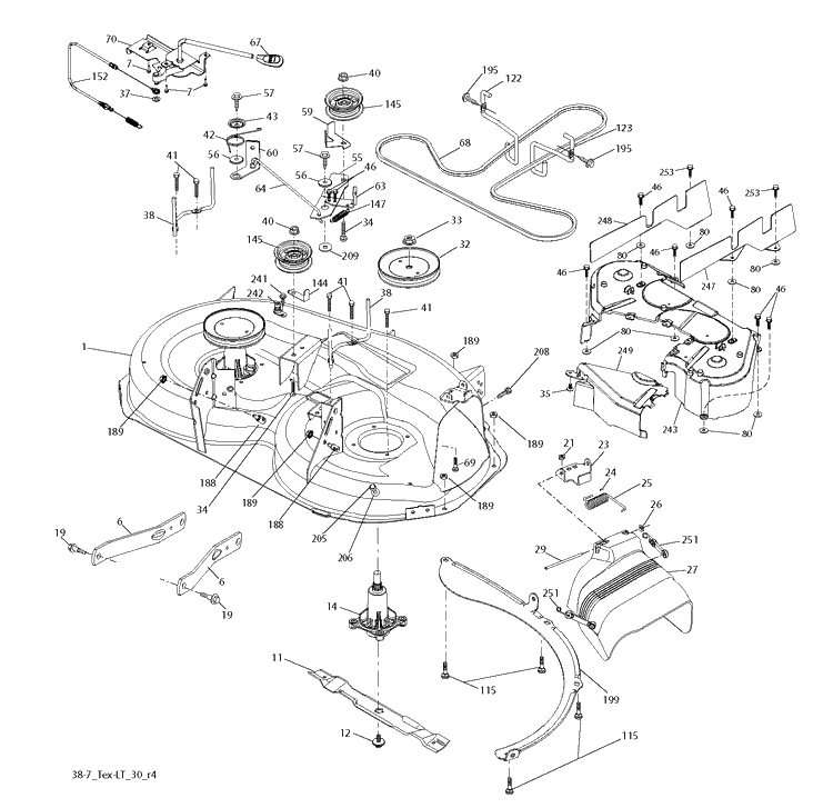 Mower Deck / Cutting Deck Diagram and Parts List for TS138L  Husqvarna Lawn Tractor
