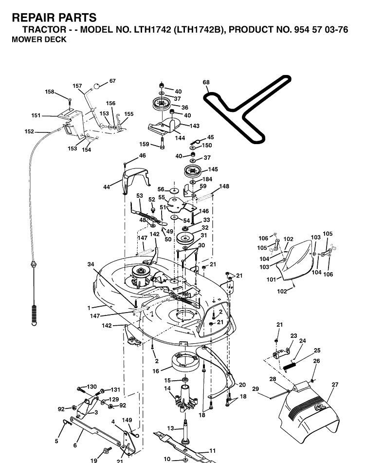 Mower Deck / Cutting Deck Diagram and Parts List for LTH1742-LTH1742B 2002-12 Husqvarna Lawn Tractor