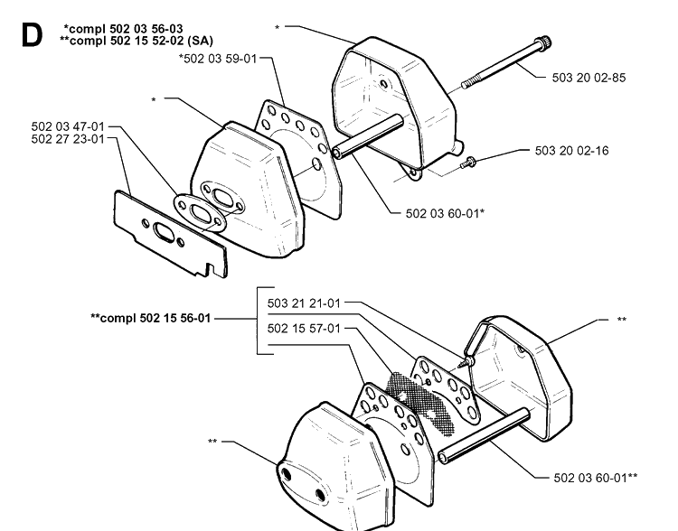 Muffler Diagram and Parts List for 250PS 19960500001-19984000000 Husqvarna Pole Saw