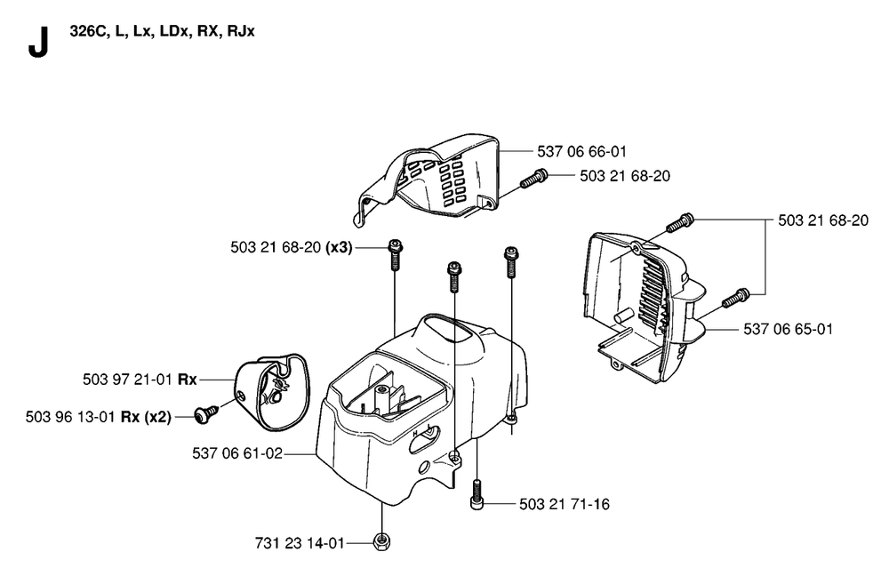 Cylinder Cover Diagram and Parts List for 326L 20061400001 & Above Husqvarna Trimmer
