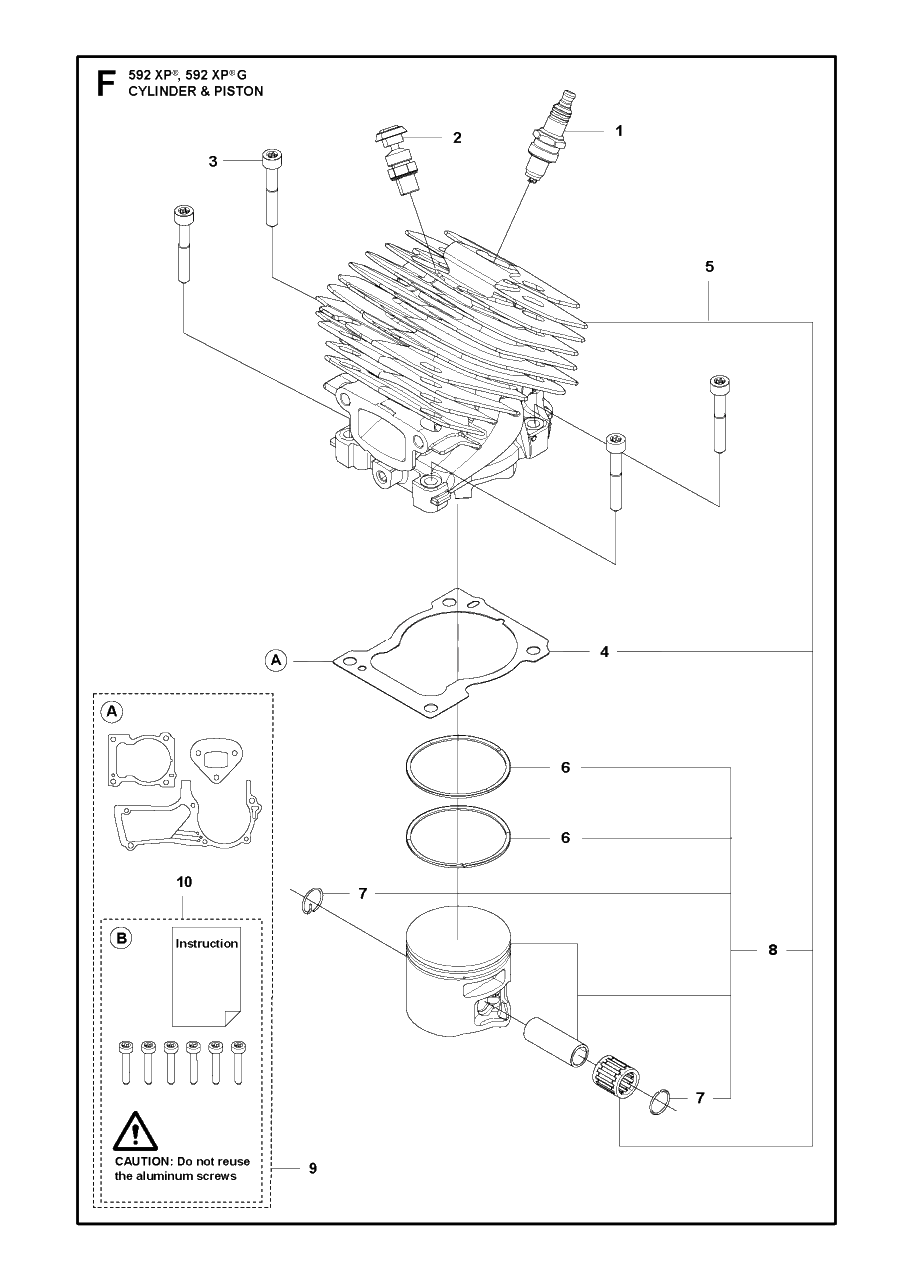 Cylinder Piston Diagram and Parts List for 592XP-XPG  Husqvarna Chainsaw