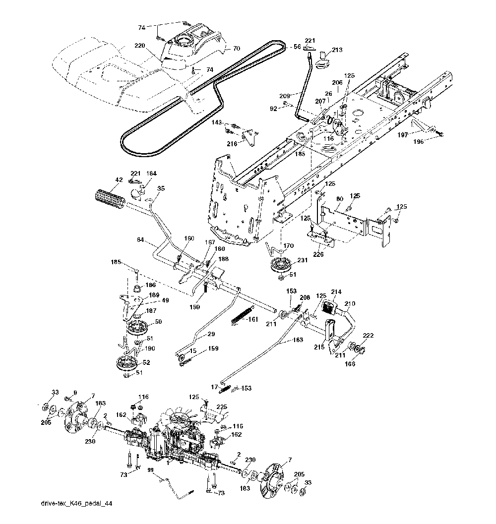 Drive Diagram and Parts List for YTH2754T (96041006203)(2010-04) Husqvarna Lawn Tractor