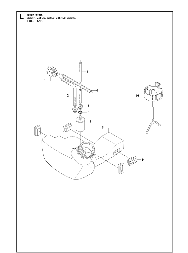 Fuel Tank Diagram and Parts List for 335FR  Husqvarna Brush Cutter