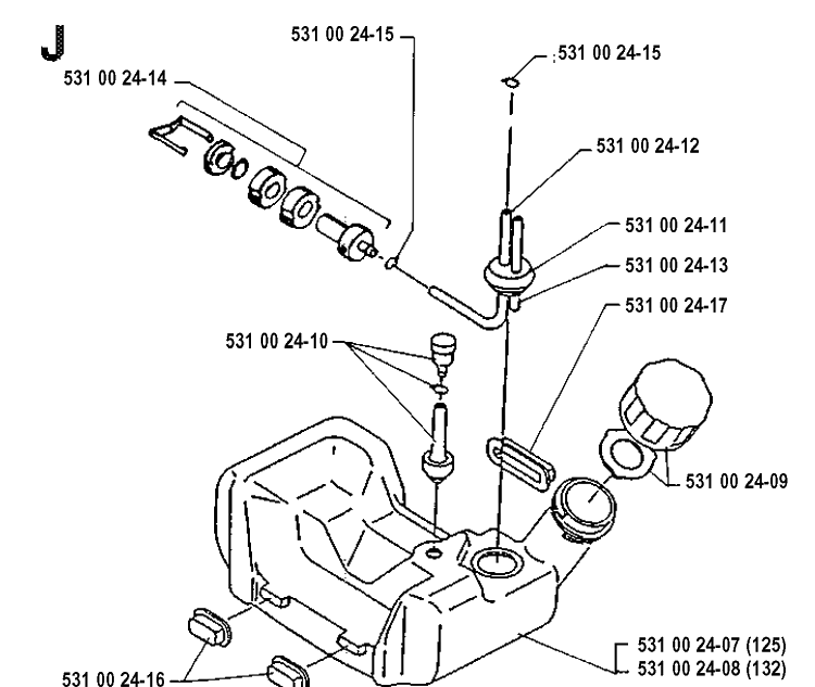 Fuel Tank Diagram and Parts List for 132R 19920100001-19931400000 Husqvarna Brush Cutter