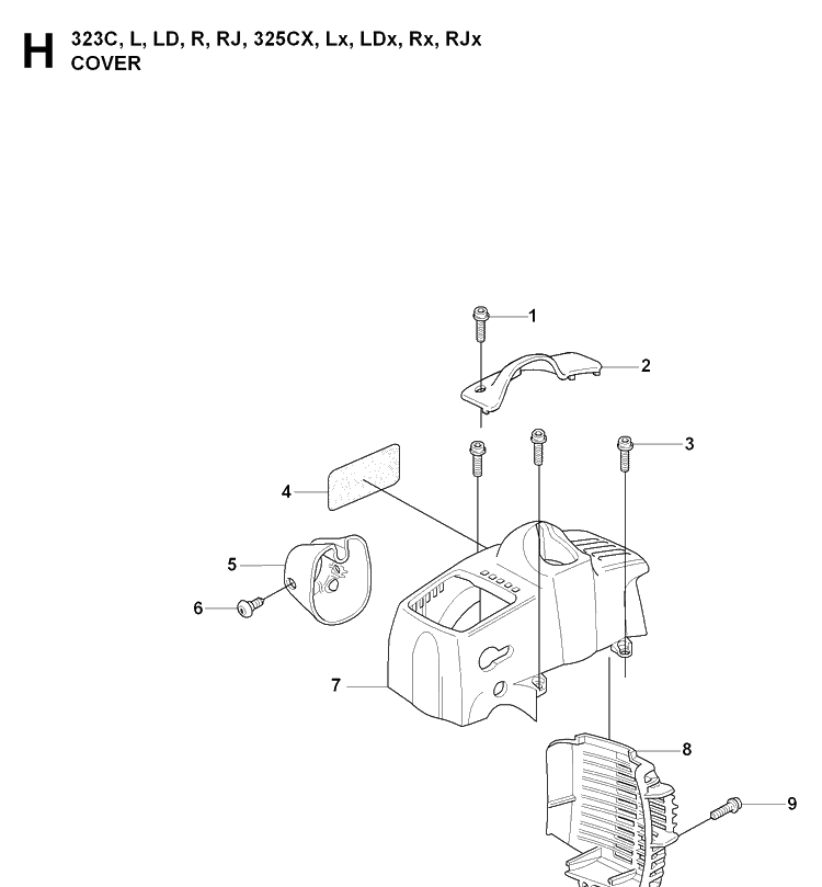 Cover Diagram and Parts List for 325LDX 20080900001-Current Husqvarna Edger