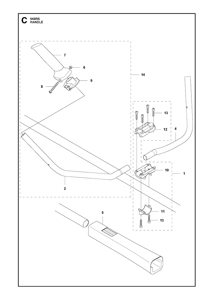 Handle Diagram and Parts List for 543RS 20141800001-20192200000 Husqvarna Brush Cutter