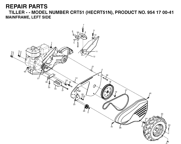 Mainframe, Left Side Diagram and Parts List for CRT51 (HECRT51N)(2004-01) Husqvarna Cultivator