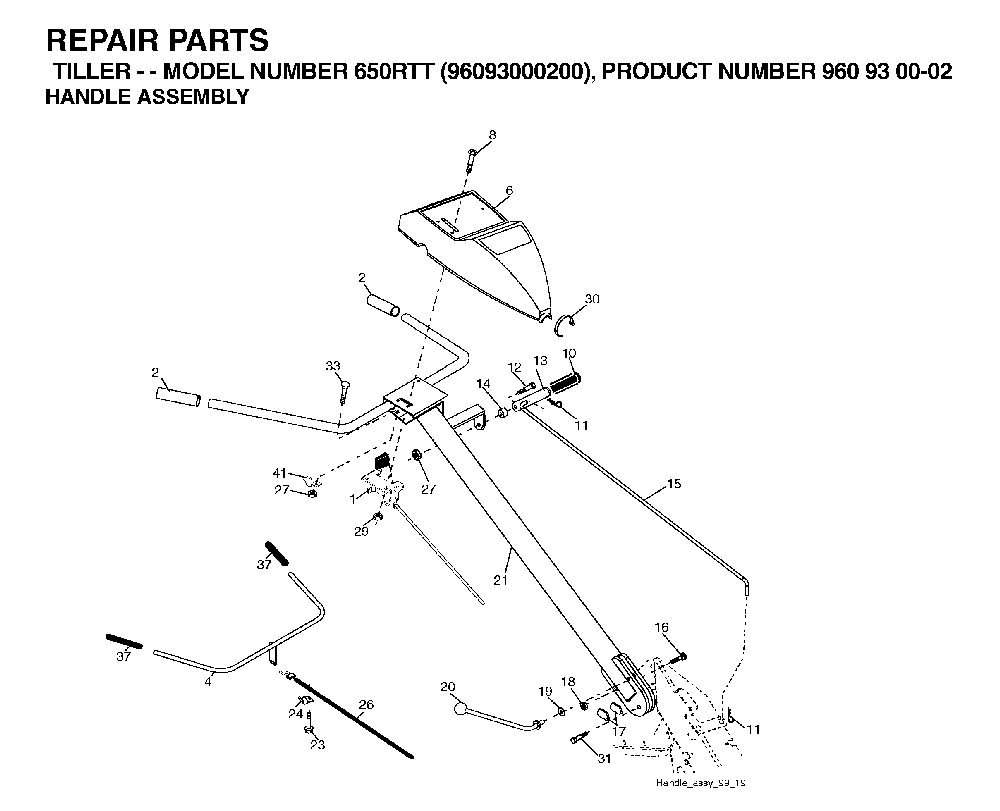 Handle And Controls Diagram and Parts List for 650RTT (96093000200)(2005-08) Husqvarna Tiller