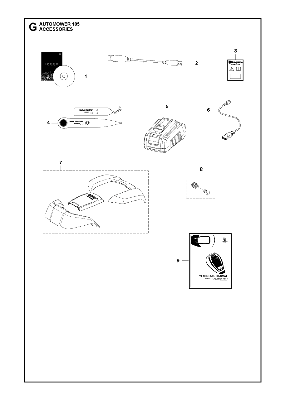 Accessories Diagram and Parts List for 105 2017-01 Husqvarna Lawn Mower