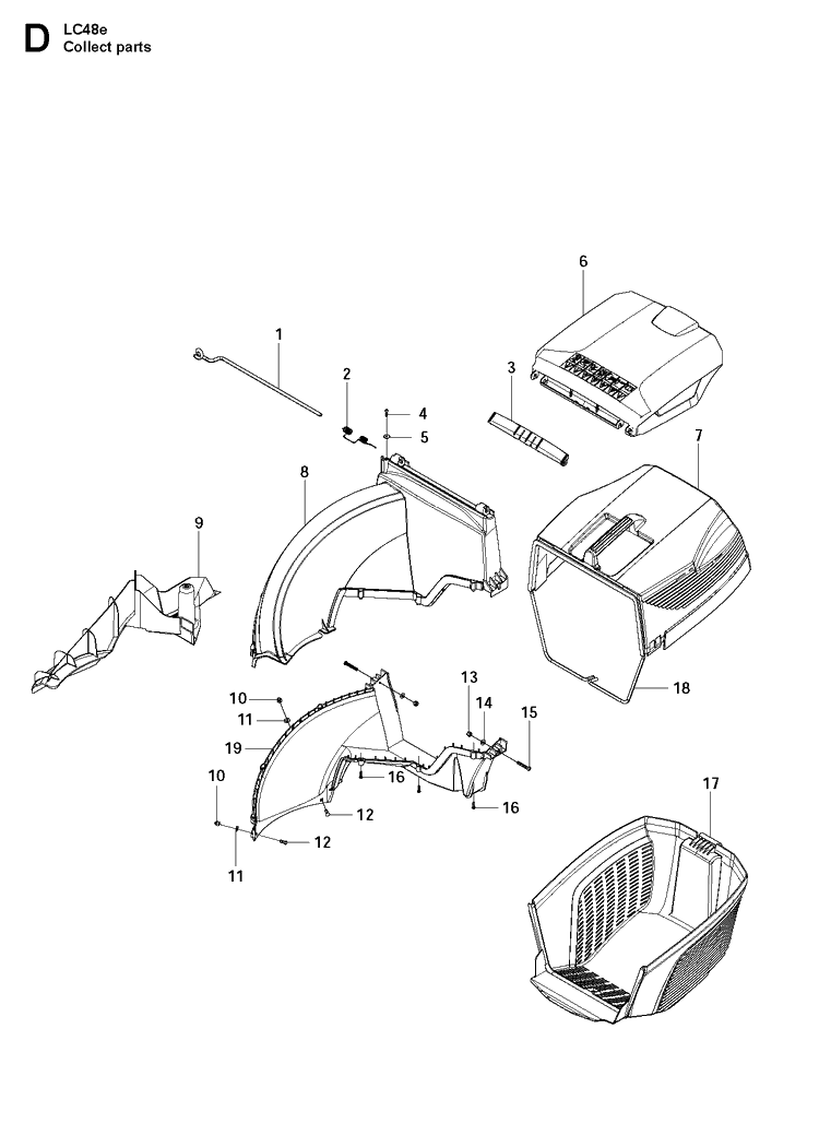 Bagger Diagram and Parts List for LC48E  Husqvarna Lawn Mower